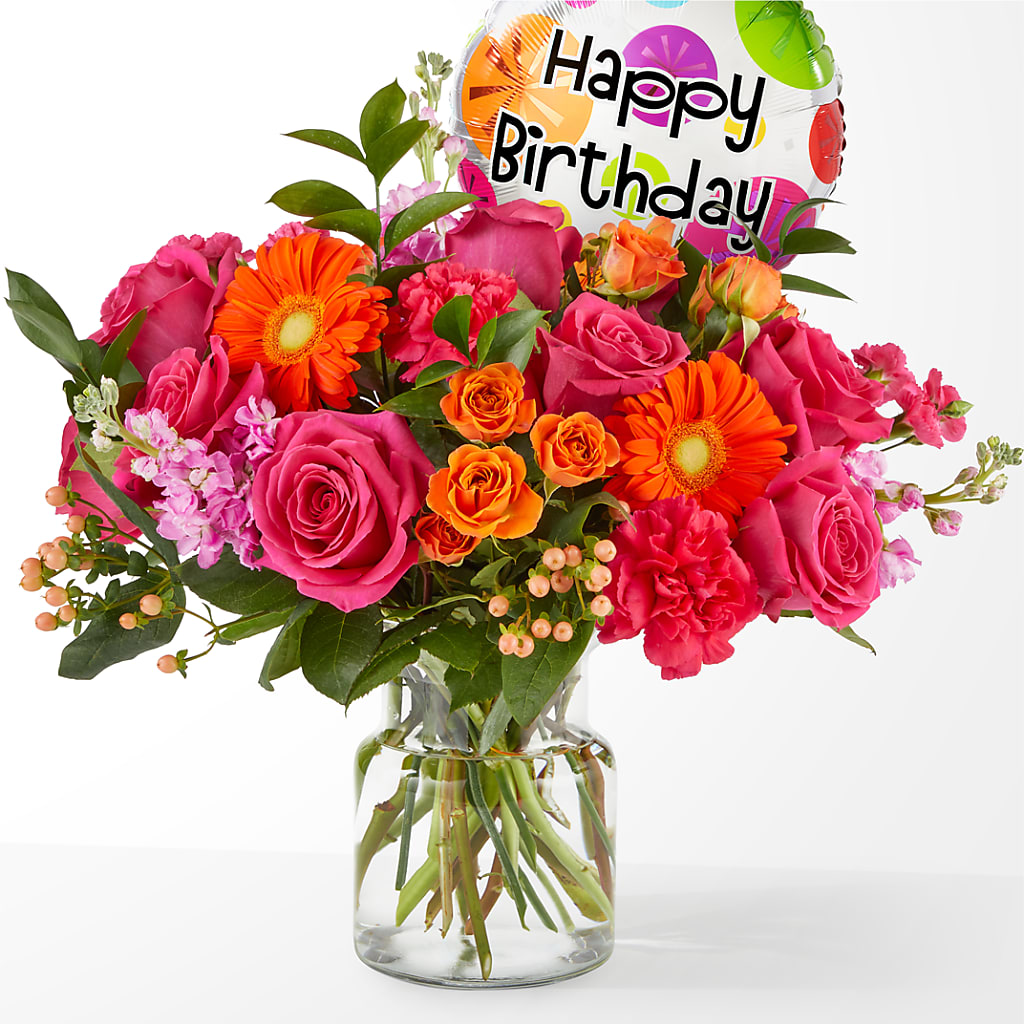 Fiesta Bouquet with Birthday Balloon – BLOOM & CO, Gulfport FL
