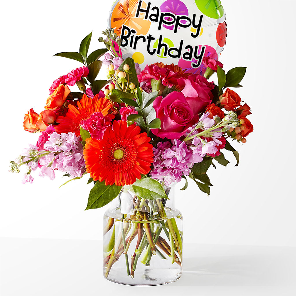Fiesta Bouquet with Birthday Balloon – BLOOM & CO, Gulfport FL