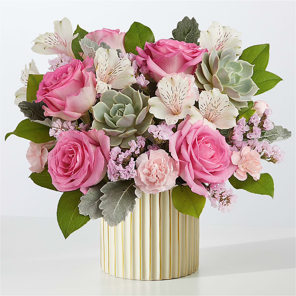 Dusty Rose Bouquet with Ivory Vase – BLOOM & CO, Gulfport FL