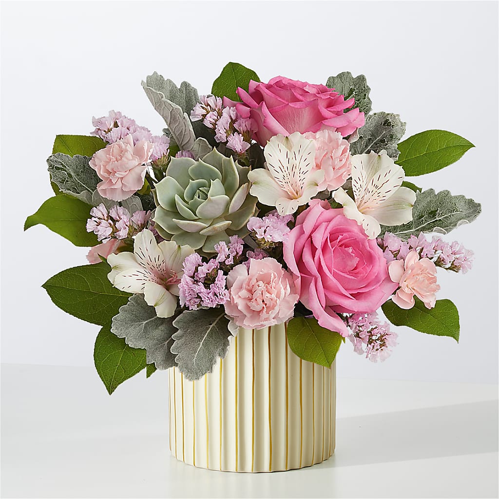 Dusty Rose Bouquet with Ivory Vase – BLOOM & CO, Gulfport FL