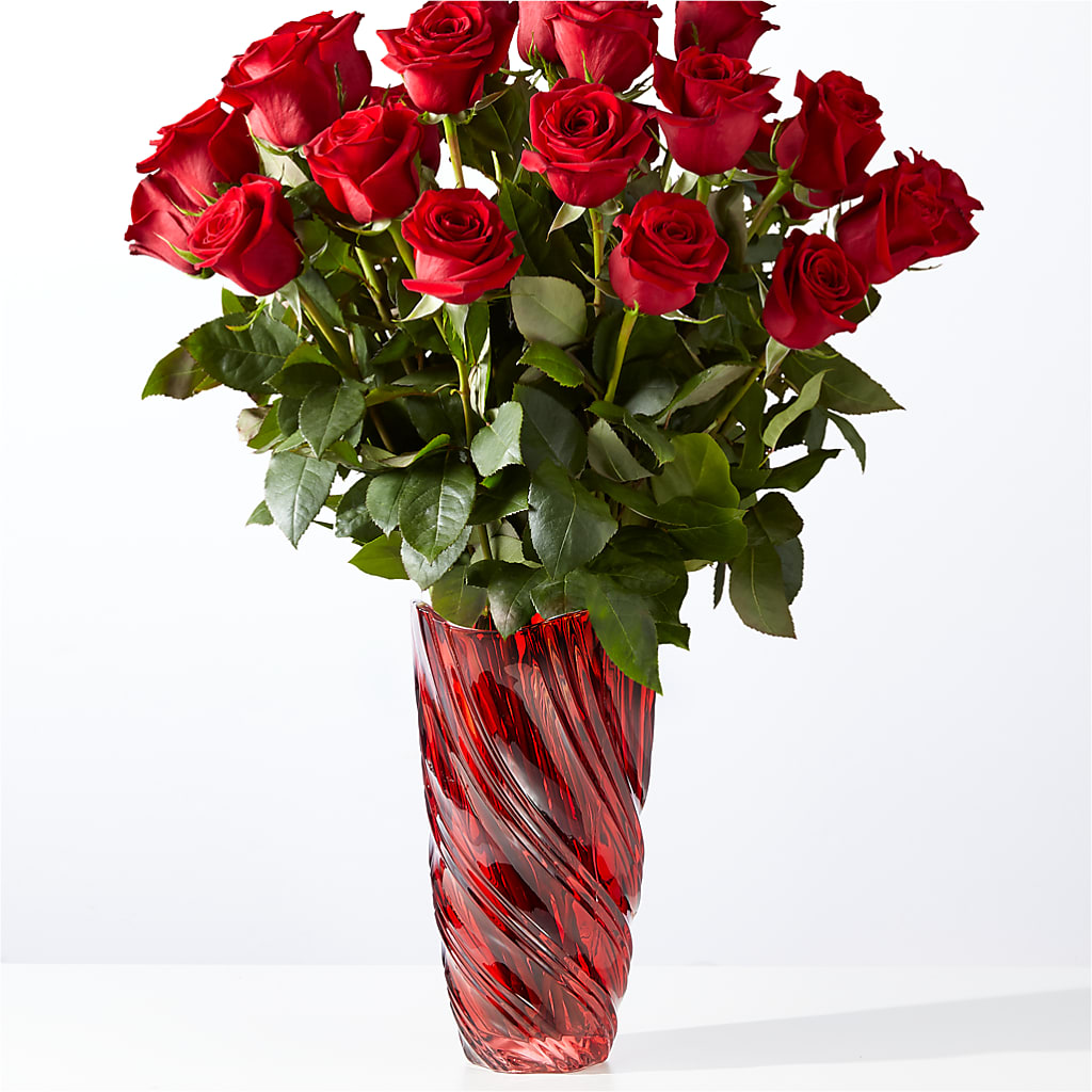 Classic Love Red Rose Bouquet with Luxe Swirl Vase – BLOOM & CO, Gulfport FL