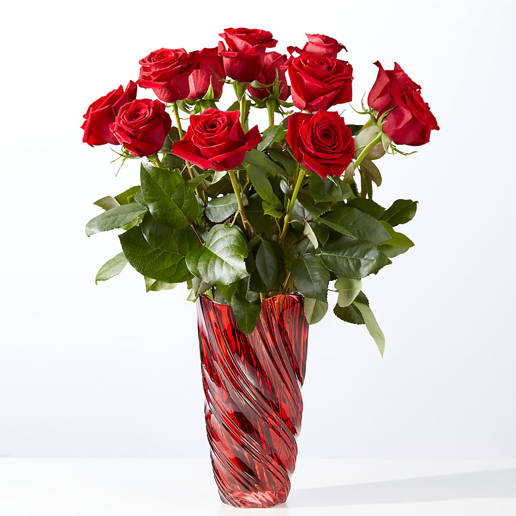 Classic Love Red Rose Bouquet with Luxe Swirl Vase – BLOOM & CO, Gulfport FL