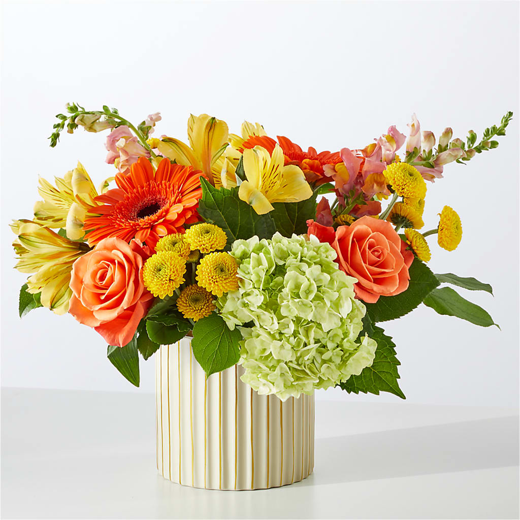 Autumn Sunshine Bouquet with Ivory Vase – BLOOM & CO, Gulfport FL
