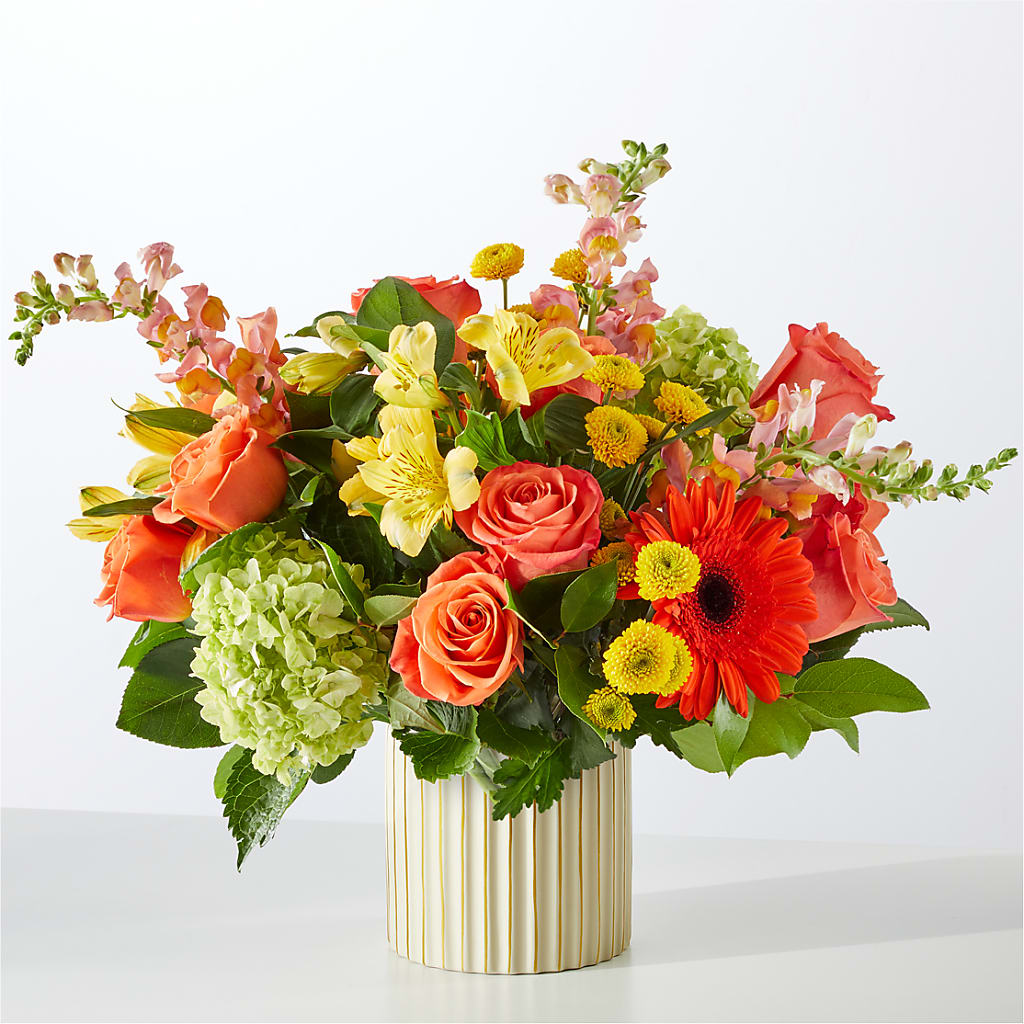 Autumn Sunshine Bouquet with Ivory Vase – BLOOM & CO, Gulfport FL