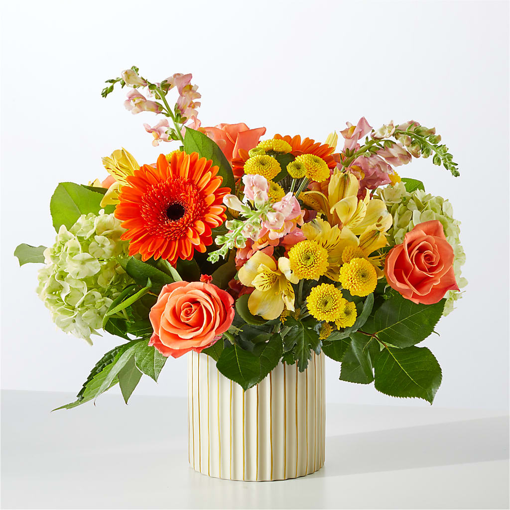 Autumn Sunshine Bouquet with Ivory Vase – BLOOM & CO, Gulfport FL