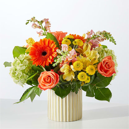 Autumn Sunshine Bouquet with Ivory Vase – BLOOM & CO, Gulfport FL